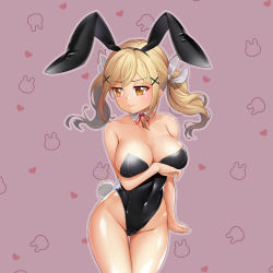 Rule 34 | 10s, 1girl, absurdres, animal ears, arm under breasts, bang dream!, bare shoulders, black leotard, blonde hair, blush, breasts, brown eyes, cameltoe, cleavage, closed mouth, covered navel, detached collar, dopamine70, fake animal ears, gluteal fold, hair ornament, hair ribbon, heart, highleg, highleg leotard, highres, ichigaya arisa, large breasts, leotard, lips, long hair, looking away, pink background, playboy bunny, rabbit ears, rabbit tail, red neckwear, ribbon, sidelocks, simple background, solo, standing, strapless, strapless leotard, tail, thigh gap, twintails, white ribbon, x hair ornament