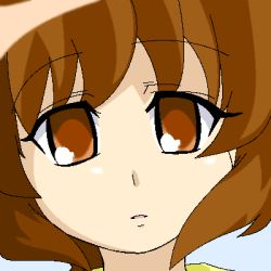 Rule 34 | 00s, 1girl, blue background, brown eyes, brown hair, close-up, expressionless, ichijou, lowres, oekaki, pani poni dash!, portrait, simple background, solo