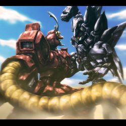 Rule 34 | brigandier, desert, highres, letterboxed, mecha, robot, science fiction, takayuuki, weapon, weltall, whip, xenogears