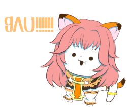 Rule 34 | :3, animal ears, cosplay, farfalia, full body, gao, lion ears, lion tail, long hair, open mouth, pink hair, pop-up story, school uniform, simple background, solo, tail, temmie, undertale, white background