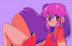 1girl chinese_clothes double_bun hair_bun long_hair purple_hair ranma_1/2 red_eyes shampoo_(ranma_1/2) sidelocks