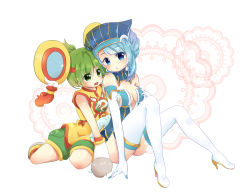 Rule 34 | 10s, 2girls, bad id, bad pixiv id, bare shoulders, blue eyes, blue hair, blue rose (tiger &amp; bunny), boots, breasts, chinese clothes, cleavage, detached sleeves, dragon kid, earrings, elbow gloves, fingernails, fingernails over gloves, gloves, green eyes, green hair, high heels, highres, huang baoling, jewelry, karina lyle, kofa (ikyurima), lipstick, makeup, medium breasts, multiple girls, ponytail, shoes, short hair, shorts, superhero costume, thigh boots, thighhighs, tiger &amp; bunny