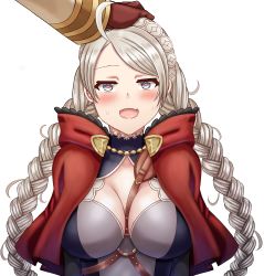 Rule 34 | 1boy, 1girl, ahoge, between breasts, blush, braid, breasts, capelet, chest harness, cleavage, closed eyes, commission, commissioner upload, fire emblem, fire emblem fates, fire emblem heroes, gloves, hairband, harness, headpat, heart, heart-shaped pupils, highres, hood, hooded capelet, kiran (fire emblem), kiran (male) (fire emblem), large breasts, leather, leather gloves, leather strap, long hair, nina (fire emblem), nintendo, non-web source, open mouth, saikunartworks, smile, sweat, symbol-shaped pupils, transparent background, twin braids, upper body