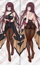 Rule 34 | 1girl, ass, back, bare shoulders, barefoot, bed, bedroom, black dress, black gloves, black pantyhose, blush, breasts, collarbone, dress, girls&#039; frontline, gloves, highres, large breasts, layered dress, legs, long hair, looking at viewer, no bra, no shoes, panties, pantyhose, purple hair, red eyes, smile, soles, solo, underwear, wa2000 (girls&#039; frontline), zui ai shuang mawei