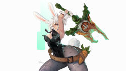 Rule 34 | 1girl, alternate costume, baby g wong, battle bunny riven, breasts, highres, league of legends, riven (league of legends), silver hair, solo, sword, weapon