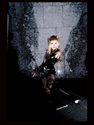 Rule 34 | 1girl, amane misa, amane misa (cosplay), asian, blade, blonde hair, boots, breasts, cosplay, cross-laced footwear, death note, death note (object), elbow gloves, fingerless gloves, fishnet pantyhose, fishnet thighhighs, fishnets, gloves, high heel boots, high heels, highres, indoors, jewelry, kipi-san, lace, lace-up boots, long hair, looking at viewer, miniskirt, mole, necklace, pantyhose, photo (medium), skirt, small breasts, solo, thighhighs, torn clothes, two side up