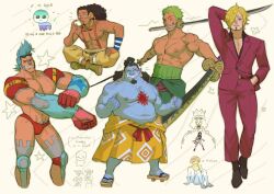 Rule 34 | 5boys, abs, absurdres, afro, alternate body hair, bara, belly, black hair, blue skin, chest hair, clothes down, colored skin, cropped legs, curly eyebrows, curly hair, cyborg, fat, fat man, fish boy, franky (one piece), gay male pride flag, grin, highres, holding, holding sword, holding weapon, japanese clothes, jinbe (one piece), katana, kia shie, kimono, large pectorals, leg hair, long hair, long nose, male focus, male swimwear, mature male, multiple boys, muscular, muscular male, nipples, one piece, open clothes, open kimono, pectoral cleavage, pectorals, red male swimwear, roronoa zoro, sanji (one piece), seductive smile, smile, stomach, straw hat pirates, sunglasses, suspenders, swim briefs, sword, tbh creature (meme), thick eyebrows, thick thighs, thighs, topless male, triple wielding, tusks, usopp, veins, veiny arms, weapon
