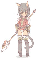 Rule 34 | 10s, 1girl, ?, animal ears, warrior of light (ff14), bad id, bad pixiv id, black hair, blade (galaxist), blush, brown eyes, cat ears, cat girl, cat tail, final fantasy, final fantasy xiv, lingerie, miqo&#039;te, original, polearm, solo, spear, tail, thighhighs, underwear, weapon