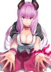 Rule 34 | 1girl, nanashi inc., breasts, cleavage, highres, pink eyes, pink hair, sankyo (821-scoville), simple background, solo, virtual youtuber, white background