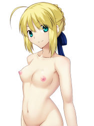Rule 34 | 1girl, ahoge, artoria pendragon (all), artoria pendragon (fate), breasts, fate/stay night, fate (series), groin, hair up, navel, nipples, nude, saber (fate), skylader, small breasts, smile, solo