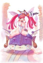 Rule 34 | boots, breasts, cleavage, gun, majima ryoji, original, red hair, short twintails, twintails, upskirt, weapon