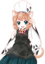Rule 34 | 1girl, animal ears, bell, brown hair, cat ears, cat tail, chef hat, drill hair, green eyes, hat, jingle bell, namori, original, paw pose, short hair, solo, tail, twin drills, twintails