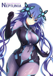 Rule 34 | 10s, 1girl, blue eyes, bodysuit, braid, breasts, covered navel, curvy, euforia, female focus, hair ornament, impossible clothes, large breasts, long hair, neptune (neptunia), neptune (series), next purple, power symbol, power symbol-shaped pupils, purple hair, purple heart (neptunia), shin jigen game neptune vii, skin tight, smile, solo, symbol-shaped pupils, twin braids, very long hair, white background, wide hips