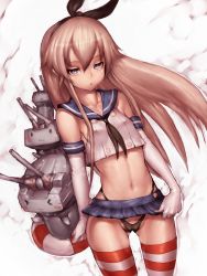 Rule 34 | &gt; &lt;, 10s, 1girl, :&lt;, :3, black panties, blonde hair, breasts, cameltoe, closed eyes, covered erect nipples, crop top, crop top overhang, elbow gloves, fumio (rsqkr), gloves, innertube, kantai collection, looking at viewer, midriff, navel, no bra, panties, pantyshot, rensouhou-chan, shimakaze (kancolle), skindentation, skirt, small breasts, striped clothes, striped thighhighs, swim ring, thighhighs, underwear, upskirt