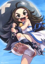 Rule 34 | 1girl, absurdres, ball and chain (weapon), barefoot, black eyes, black hair, chang koehan, dirty, dirty feet, feet, foot focus, genderswap, genderswap (mtf), highres, long hair, open mouth, oyatsu (mk2), soles, solo, the king of fighters, toes