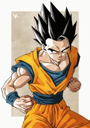 Rule 34 | black eyes, black hair, dragon ball, fighting stance, highres, muscular, muscular male, potential unleashed, serious, son gohan, spiked hair, tagme, ultimate gohan