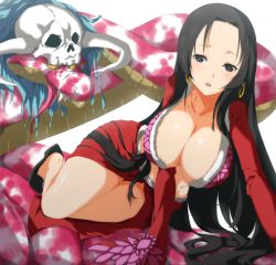 Rule 34 | 1girl, amazon warrior, black eyes, black hair, boa hancock, breasts, cleavage, earrings, highres, jewelry, large breasts, long hair, midriff, one piece, salome (one piece), side slit, skull, snake, solo, viola (seed)