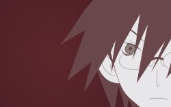Rule 34 | 00s, 1boy, brown hair, closed mouth, expressionless, glasses, green eyes, highres, itoshiki nozomu, male focus, red background, rimless eyewear, sayonara zetsubou sensei, simple background, solo, vector trace