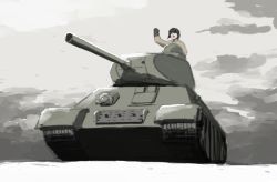 Rule 34 | 1boy, cloud, day, military, military vehicle, motor vehicle, original, saigawa, sky, snow, t-34, tank