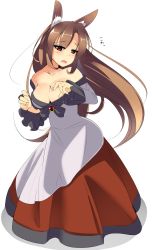 Rule 34 | 1girl, absurdres, animal ears, bare shoulders, breasts, brooch, brown eyes, brown hair, cleavage, highres, imaizumi kagerou, jewelry, large breasts, long hair, long sleeves, miton (turuyasann), off shoulder, open mouth, shirt, skirt, solo, touhou, very long hair, wide sleeves, wolf ears