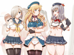 Rule 34 | 10s, 6+girls, :d, adapted costume, arm at side, ascot, atago (kancolle), bare arms, bare legs, bare shoulders, beret, black gloves, black legwear, blonde hair, blue eyes, blue hat, blue skirt, blurry, blush, breasts, brown hair, c:, cameltoe, cleavage, clipboard, closed mouth, collarbone, covered erect nipples, crop top, crop top overhang, depth of field, eye contact, female focus, frilled gloves, frilled skirt, frills, fur collar, gloves, gluteal fold, hair ornament, hair over one eye, hairband, hairclip, hamakaze (kancolle), hand on own chest, happy, hat, holding, kantai collection, kashima (kancolle), kerchief, large breasts, legs, long hair, looking at another, looking at viewer, medium breasts, midriff, miniskirt, multiple girls, navel, neckerchief, open mouth, panties, pantyshot, pleated skirt, red ribbon, red skirt, ribbon, sailor hat, sameha ikuya, school uniform, serafuku, shiny skin, short hair, showgirl skirt, signature, silver hair, skirt, sleeveless, smile, standing, stomach, swept bangs, tareme, thighhighs, thighs, twintails, underboob, underwear, upskirt, wavy hair, white gloves, white hairband, white panties, yellow neckerchief