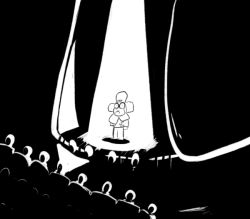 Rule 34 | 1boy, alternate universe, asriel dreemurr, comic, costume, crowd, crowded, flower costume, furry, furry male, greyscale, koalacola, monochrome, monster boy, scared, spoilers, spotlight, stage, stage curtains, stage lights, sweat, nervous sweating, undertale, wide-eyed