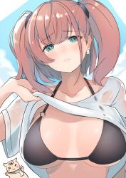 Rule 34 | 1girl, absurdres, atlanta (kancolle), bikini, black bikini, blue eyes, blush, breasts, brown hair, closed mouth, collarbone, dyson (edaokunnsaikouya), earrings, highres, jewelry, kantai collection, large breasts, long hair, single earring, solo, star (symbol), star earrings, swimsuit, the yuudachi-like creature, two side up, upper body