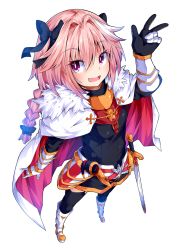 Rule 34 | 1boy, armor, astolfo (fate), boots, braid, fate/grand order, fate (series), full body, highres, ishimu, knee boots, long hair, male focus, multicolored hair, pink hair, sheath, sheathed, simple background, solo, sword, transparent background, trap, two-tone hair, v, weapon, white background, white footwear, white hair