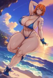 Rule 34 | 1girl, absurdres, bartondh, bikini, breasts, highres, huge breasts, nami (one piece), one piece, orange hair, smile, solo, swimsuit