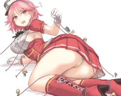 Rule 34 | 6+girls, ass, blush, boots, bound, breasts, curvy, dress, fairy (kancolle), giant, giantess, giuseppe garibaldi (kancolle), gloves, gulliver&#039;s travels, high heels, huge ass, kantai collection, knee boots, large breasts, lying, multiple girls, on side, open mouth, panties, pink hair, pleated skirt, purple eyes, red dress, red footwear, red skirt, short hair, short sleeves, sideboob, simple background, skirt, solo focus, thick thighs, thighs, tied up, underwear, utopia, white background, white gloves, white headwear, white panties, wide hips