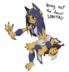 Rule 34 | 1girl, absurdres, alternate hairstyle, animal crossing, ankha (animal crossing), blue hair, claws, frown, furry, furry female, highres, long hair, nintendo, outstretched hand, pillow, sitting, solo, uraeus, wakazhi, white background