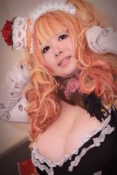 Rule 34 | 1girl, asian, breasts, brown eyes, cleavage, copyright request, downblouse, fat, hoshima mika, huge breasts, orange hair, photo (medium), solo