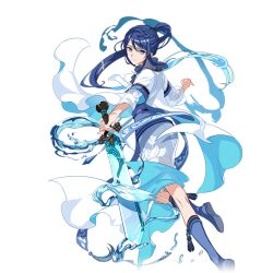 Rule 34 | 1girl, blue eyes, blue hair, chinese clothes, full body, holding, holding sword, holding weapon, honkai (series), honkai impact 3rd, jian (weapon), lier (honkai impact), long hair, official art, ponytail, sword, tassel, third-party source, transparent background, water, weapon