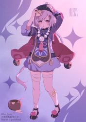 Rule 34 | 1girl, aoi suzu, black footwear, braid, chinese clothes, commentary request, full body, genshin impact, highres, long hair, long sleeves, nail polish, pom pom (clothes), purple eyes, purple hair, qiqi (genshin impact), shoes, single braid, solo, wide sleeves