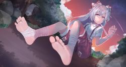 Rule 34 | 1girl, absurdres, bandages, barefoot, blush, boots, unworn boots, bow, buttons, closed mouth, cloud, collared shirt, eyebrows, eyelashes, feet, foot focus, fujiwara no mokou, hair bow, hair ornament, hair ribbon, highres, huge filesize, jager, legs, unworn legwear, long hair, looking to the side, no shoes, outdoors, overall shorts, overalls, parted bangs, pov, red eyes, red shorts, ribbon, shirt, shoes, unworn shoes, short sleeves, shorts, silver hair, sitting, sky, smile, smirk, socks, unworn socks, soles, solo, star (sky), starry sky, stirrup legwear, teasing, toeless legwear, toes, touhou, white shirt, white socks