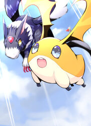 Rule 34 | blue eyes, digicore, digimon, digimon (creature), dorugamon, dukemon, highres, looking at another, patamon, wings
