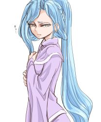 Rule 34 | 1girl, blue hair, breasts, chrono trigger, closed mouth, commentary request, high ponytail, long hair, looking at viewer, ponytail, robe, s-a-murai, schala zeal, simple background, solo, standing, upper body, white background