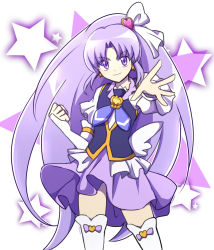 Rule 34 | 10s, 1girl, bad id, bad pixiv id, brooch, cure fortune, hair ornament, happinesscharge precure!, heart, heart brooch, heart hair ornament, hikawa iona, kuroi paseri, long hair, looking at viewer, magical girl, precure, purple eyes, purple hair, purple skirt, skirt, smile, solo, star (symbol), thighhighs, very long hair, wide ponytail