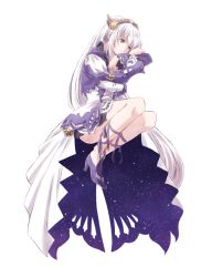 Rule 34 | 10s, 1girl, aqua eyes, breasts, dress, hair ornament, jewelry, lailah (tales), long hair, ponytail, shoes, silver hair, simple background, sky, solo, star (sky), starry sky, tales of (series), tales of zestiria, very long hair