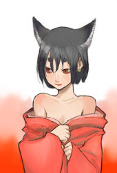 Rule 34 | 1girl, animal ears, breasts, cleavage, earrings, eyebrows, japanese clothes, jewelry, kimono, lipstick, lowres, makeup, neoko, orange eyes, original, small breasts, solo, thick eyebrows