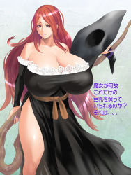 Rule 34 | 1girl, belt, breasts, cleavage, covered erect nipples, detached sleeves, dragon&#039;s crown, dress, female focus, fingernails, gigantic breasts, gradient background, gradient hair, hat, huge breasts, hyji, light smile, lips, lipstick, long fingernails, long hair, long skirt, looking at viewer, makeup, multicolored hair, nail polish, orange hair, pink lips, plump, purple eyes, skirt, solo, sorceress (dragon&#039;s crown), staff, standing, strapless, strapless dress, translation request, vanillaware, weapon, witch, witch hat
