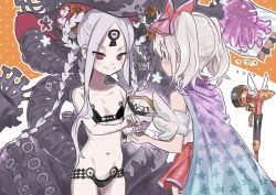 Rule 34 | 2girls, abigail williams (fate), abigail williams (swimsuit foreigner) (fate), abigail williams (swimsuit foreigner) (first ascension) (fate), absurdres, bare shoulders, bikini, black bikini, black bow, blush, bow, breasts, candy, cape, collarbone, colored skin, double bun, dress swimsuit, fate/grand order, fate (series), food, forehead, hair bun, highres, hose, hose nozzle, huge filesize, illyasviel von einzbern, illyasviel von einzbern (swimsuit archer), illyasviel von einzbern (swimsuit archer) (second ascension), inflatable armbands, jun (nad-j), keyhole, long hair, magical ruby, multiple bows, multiple girls, navel, one-piece swimsuit, orange bow, parted bangs, red bow, red eyes, red one-piece swimsuit, sidelocks, small breasts, smile, star (symbol), star print, swimsuit, tentacles, thighs, third eye, twintails, very long hair, visor cap, white hair, white skin