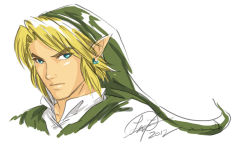 Rule 34 | 1boy, blonde hair, earrings, hat, jewelry, link, male focus, nintendo, aged up, pointy ears, short hair, signature, solo, the legend of zelda, tixie lix, upper body