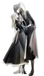 Rule 34 | 2girls, ascot, blonde hair, bloodborne, blue eyes, dress, gloves, hat, height difference, highres, image sample, itsuki (itsukiovo), lady maria of the astral clocktower, long hair, multiple girls, ponytail, reverse trap, saint adeline, smile, the old hunters, white hair, yuri