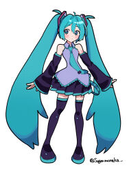 Rule 34 | 1girl, blue eyes, blue hair, blush stickers, boots, collared shirt, detached sleeves, dress, full body, hair ornament, hatsune miku, highres, long hair, long sleeves, looking to the side, necktie, pleated skirt, shirt, skirt, sleeveless, sleeveless dress, sleeves past wrists, solo, sugarmonaka, thigh boots, tie clip, twintails, very long hair, vocaloid