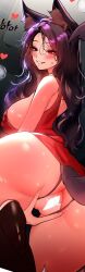 Rule 34 | breasts, breasts out, closed eyes, female focus, full body, hair ornament, haremhouse2024, highres, indoors, japanese clothes, large breasts, medium hair, open mouth, pussy, red eyes, thighhighs, underwear, vaginal, white background