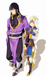 Rule 34 | 1boy, 1girl, black hair, breasts, fire emblem, fire emblem: genealogy of the holy war, fire emblem heroes, full body, holding another&#039;s arm, hood, igni tion, kiran (fire emblem), long hair, looking at viewer, nintendo, no eyes, pectorals, shadow, shannan (fire emblem), smile, white background