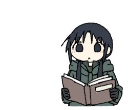 Rule 34 | 1girl, black eyes, black gloves, black hair, book, chito (shoujo shuumatsu ryokou), gloves, green jacket, hair over shoulder, holding, holding book, hood, hood down, hooded jacket, jacket, long hair, long sleeves, looking at viewer, low twintails, lowres, open book, reading, shoujo shuumatsu ryokou, simple background, solo, tareme, transparent background, tsukumizu yuu, twintails, upper body