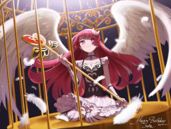 Rule 34 | 1girl, angel wings, birdcage, blush, cage, character name, choker, commentary request, dress, feathers, floating hair, happy birthday, highres, hime cut, hojo sophy, holding, holding key, key, light, light particles, long hair, makeup, oshiri (o4ritarou), pink eyes, pink hair, pretty series, pripara, shoes, sitting, sleeveless, sleeveless dress, smile, solo, sparkle, spread wings, thighhighs, wariza, wing hair ornament, wings, wrist cuffs