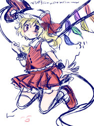 Rule 34 | 1girl, aidumi, bad id, bad pixiv id, blonde hair, blouse, blush stickers, collared shirt, embodiment of scarlet devil, female focus, flandre scarlet, hair between eyes, hat, mob cap, red eyes, shirt, side ponytail, solo, touhou, white hat, white shirt, wings, wrist cuffs